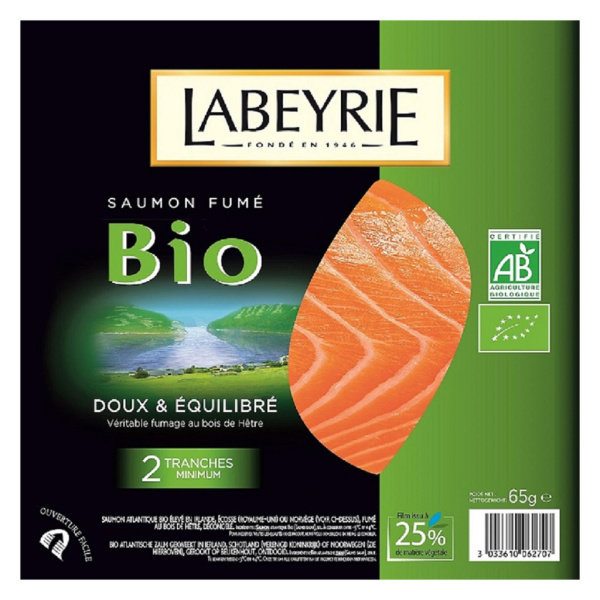 Organic Labeyrie Atlantic Smoked Salmon 2 Slices 75 g